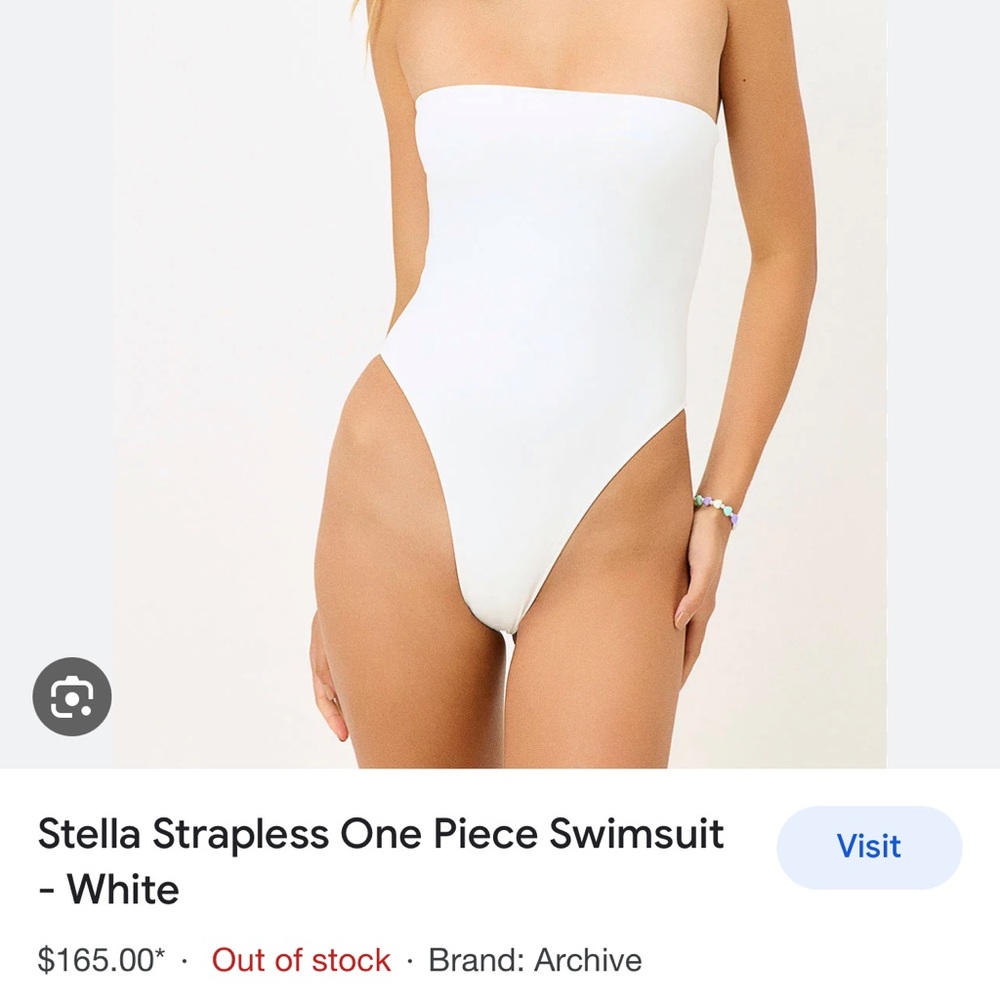 Frankie’s bikini strapless white one-piece bathing suit